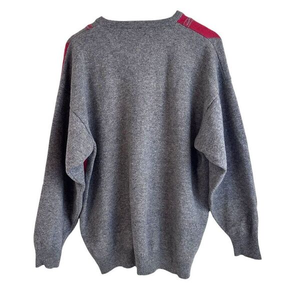 Pringle of Scotland Vintage Men's Grey and Red Wool Crewneck Sweater Size XL - Picture 2 of 10